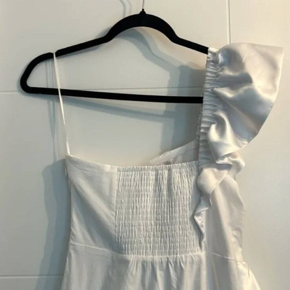 ANTHROPOLOGIE BHLDN Wren White One-Shoulder Ruffled Midi Stretch Dress Elastic S - Picture 9 of 12